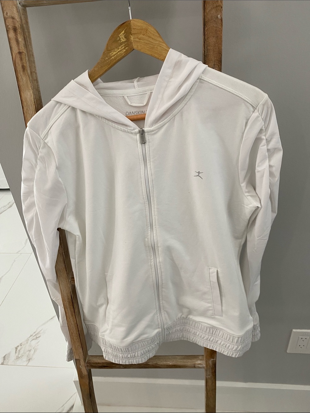 Danskin White Girls' Full-Zip Hooded Sweatshirt
